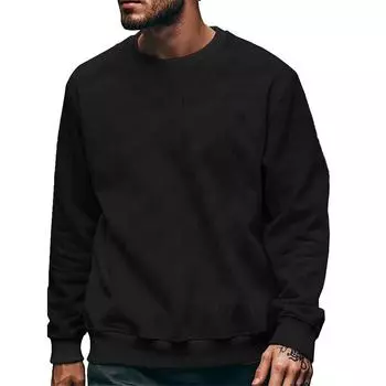 Весенняя мужская клетчатая футболка с круглым вырезом, модная толстовка в клетку Harajuku, плотная повседневная футболка с длинным рукавом, уличная одежда M чёрный