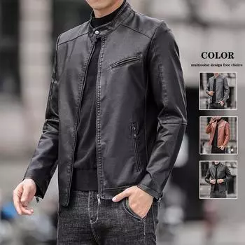 Весенняя мужская кожаная куртка, новая модная повседневная мужская куртка из искусственной кожи, мужская куртка с воротником-стойкой, мужская одежда M