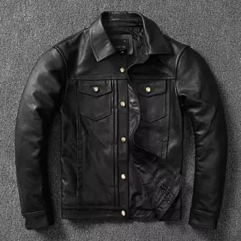 Весенняя мужская кожаная куртка первого слоя из телячьей кожи с короткими лацканами, джинсовая кожаная куртка Locomotiv S