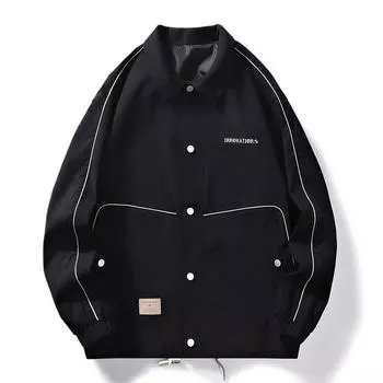 Весенняя мужская куртка большого размера, свободная пара, повседневное простое мужское пальто с принтом M чёрный