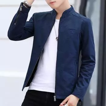 Весенняя мужская куртка, мужская повседневная облегающая куртка корейского стиля, однотонная куртка с воротником-стойкой, молодежная куртка M
