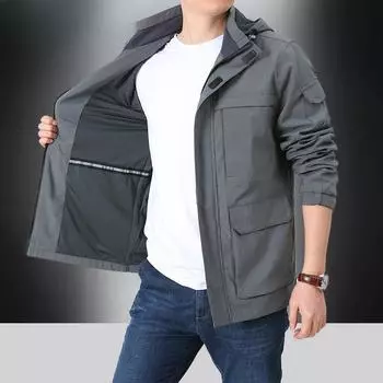 Весенняя мужская многофункциональная сумка для инструментов большого размера, свободная куртка, мужская мода для среднего возраста, верхняя одежда для отдыха, куртка, рубашка, одежда для папы M хаки
