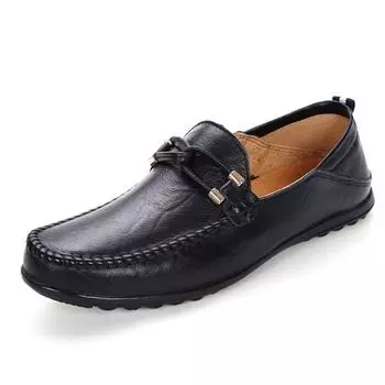 Весенняя мужская модная деловая повседневная кожаная обувь, персонализированный тренд для вождения, ретро обувь-бобы 38 чёрный