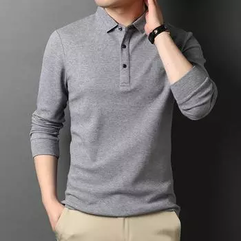 Весенняя мужская модная повседневная однотонная рубашка поло с лацканами S серый