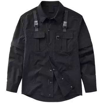 Весенняя мужская модная повседневная рубашка с длинными рукавами XXXL чёрный