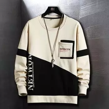 Весенняя мужская модная толстовка с круглым вырезом и цветными блоками, повседневная рубашка XXXXL чёрный