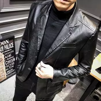 Весенняя мужская молодежная куртка из искусственной кожи с тонким воротником из кожи для мужчин, деловая повседневная мужская кожаная куртка для мужчин M
