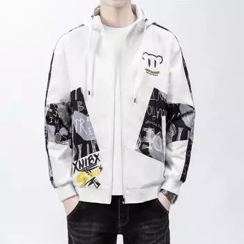Весенняя мужская новая куртка молодежный модный брендовый кардиган с капюшоном свободный тренчкот спортивное пальто M