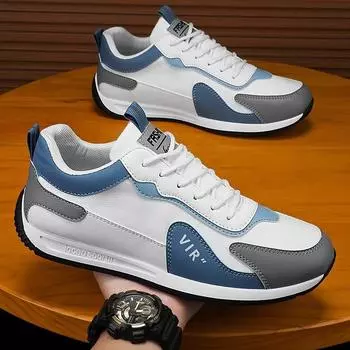 Весенняя мужская обувь 2024 года, новые мужские кожаные водонепроницаемые повседневные спортивные туфли на плоской подошве, нескользящие, износостойкие рабочие туфли для бега 39 серый