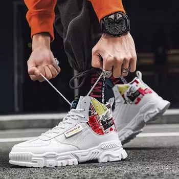 Весенняя мужская обувь 2025 года, новая корейская версия, трендовая повседневная обувь с высоким берцем, спортивная обувь для бега, модная обувь для папы на платформе, прилив 39