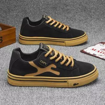 Весенняя мужская обувь 2025 года, новая мода, ретро-тренд, повседневная обувь для доски, мужская рабочая обувь с мягкой подошвой, легкая спортивная модная обувь 39 чёрный