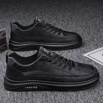Весенняя мужская обувь, дышащая непромокаемая нескользящая обувь, мужская модная черная кожаная обувь, повседневная спортивная обувь для доски 39