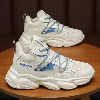 Весенняя мужская обувь Дышащая обувь с высоким верхом Мужская мода Все внутри Увеличивающие рост Маленькие белые мужские спортивные туфли Daddy Tide 39