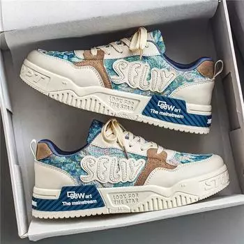 Весенняя мужская обувь, дышащая парусиновая обувь, студенческие кроссовки на толстой подошве для спорта и отдыха 44 синий