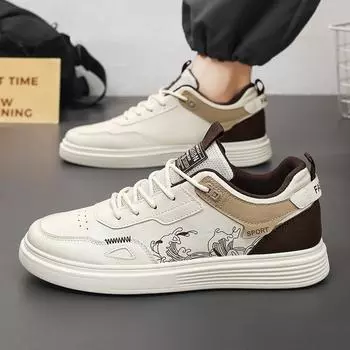 Весенняя мужская обувь. Дышащие маленькие белые туфли. Мужская трендовая универсальная спортивная обувь на платформе. Повседневная обувь для доски. Модная обувь. 39