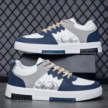 Весенняя мужская обувь, дышащие маленькие белые туфли, мужская модная универсальная спортивная обувь на толстой подошве, повседневная обувь для досок, модная обувь 39 светло-синий