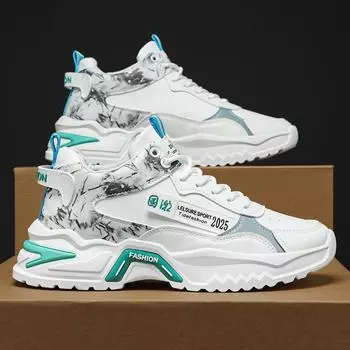 Весенняя мужская обувь Дышащие высокие кроссовки Мужские универсальные маленькие белые кроссовки для бега Daddy Shoes Модная обувь 39