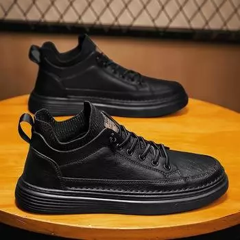 Весенняя мужская обувь. Дышащие высокие туфли для повара. Мужская модная черная кожаная обувь. Спортивная обувь для доски. Рабочая обувь. 39