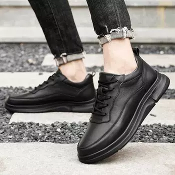 Весенняя мужская обувь из натуральной кожи, модные повседневные кроссовки, мужские туфли на плоской подошве, нескользящая обувь для досок 38 чёрный