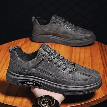 Весенняя мужская обувьНовые дышащие модные черные универсальные кожаные туфли с нескользящей платформой и ремешком на каждый день для деловых людей 39 серый