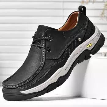 Весенняя мужская обувь, первый слой, повседневная обувь из коровьей кожи, обувь для папы, мягкая кожаная обувь, нескользящая толстая подошва, походная обувь для мужчин 38 серый