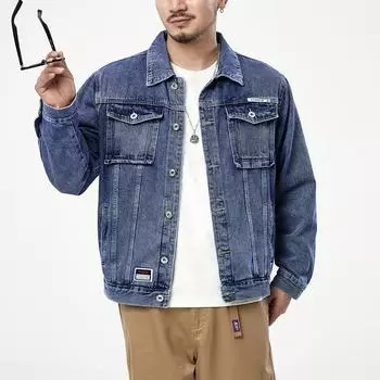 Весенняя мужская повседневная хлопковая джинсовая куртка классического стиля, модная тонкая стираная ретро-синяя джинсовая куртка, мужская брендовая одежда больших размеров XXXXL