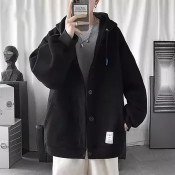 Весенняя мужская повседневная однотонная толстовка-кардиган с капюшоном XXXXL чёрный