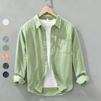 Весенняя мужская повседневная рубашка с длинными рукавами, универсальная простая модная рубашка в японском стиле, молодежное свободное модное хлопковое пальто XXXL белый