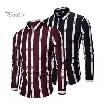 Весенняя мужская рубашка контрастного цвета с полосатым принтом, тонкие длинные рукава, отложной воротник, свободный однобортный формальный деловой стиль, повседневный топ M белый