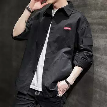 Весенняя мужская рубашка, молодежная повседневная куртка, модная мужская хлопковая рубашка M чёрный