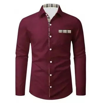 Весенняя мужская рубашка с длинным рукавом и лацканами, кардиган с решетчатой строчкой, рубашка-топ, мужская повседневная деловая рубашка S красный