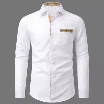 Весенняя мужская рубашка с длинным рукавом и лацканами, кардиган с решетчатой строчкой, рубашка-топ, мужская повседневная деловая рубашка S красный