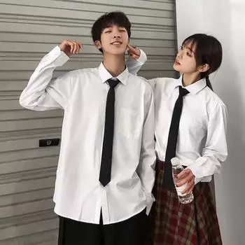 Весенняя мужская рубашка с галстуком и нагрудным карманом в стиле бизнес-школы для молодых M белый