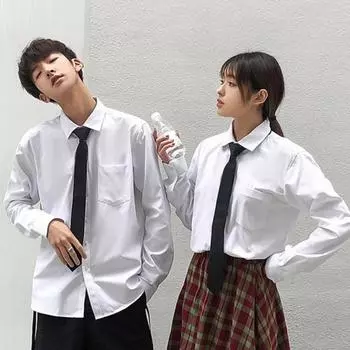 Весенняя мужская рубашка с галстуком и нагрудным карманом в стиле бизнес-школы для молодых мужчин M белый