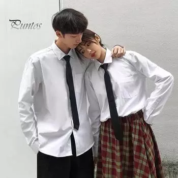 Весенняя мужская рубашка с галстуком и нагрудным карманом в деловом школьном стиле, рубашка с лацканами для молодых мужчин, однобортная, с длинными/короткими рукавами, свободная, средней длины, чистый цвет M белый