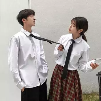 Весенняя мужская рубашка с галстуком и нагрудным карманом в деловом школьном стиле, рубашка с лацканами для молодых мужчин, однобортная, с длинными/короткими рукавами, свободная, средней длины, чистый цвет M