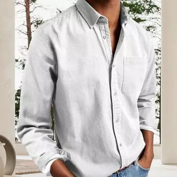 Весенняя мужская рубашка с нагрудным карманом и отложным воротником, однобортный свободный кардиган Pure 3XL темно-синий