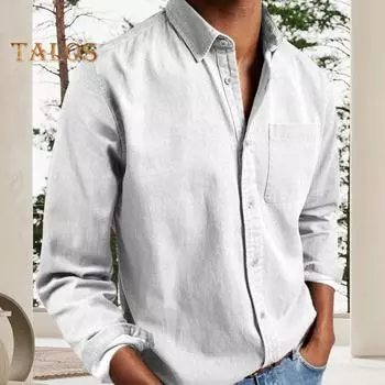 Весенняя мужская рубашка с нагрудным карманом, отложным воротником, однобортный свободный кардиган, однотонный формальный топ средней длины, повседневная рубашка 3XL красный