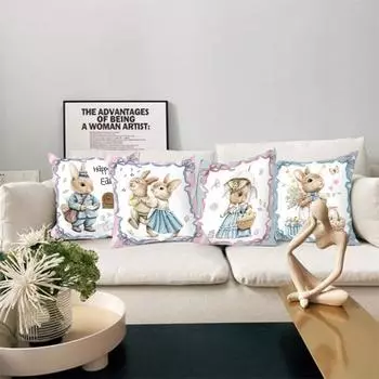 Весенняя наволочка с пасхальным кроликом, украшение наволочки, мягкая износостойкая невыцветающая квадратная наволочка для спальни, наволочка B