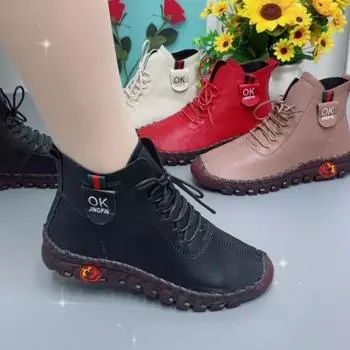 Весенняя нескользящая женская обувь, износостойкая легкая спортивная женская обувь, женская кожаная обувь на шнуровке, лоферы 35 чёрный