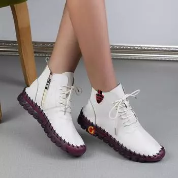 Весенняя нескользящая женская обувь, износостойкая легкая спортивная женская обувь, женская кожаная обувь на шнуровке, лоферы 35 красный