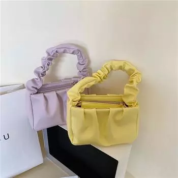 Весенняя ниша 2024 года, корейская версия, плиссированная сумка с пельменями, универсальная для поездок на работу, портативная маленькая квадратная сумка с диагональным крестом на одно плечо