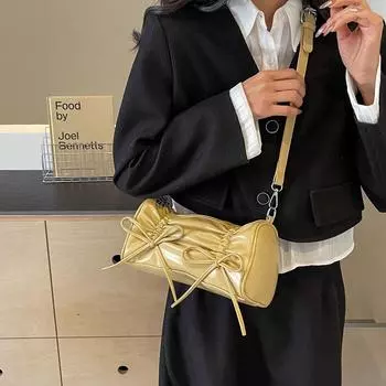 Весенняя нишевая розовая женская сумка с бантом 2024 года, новая модная сумка подмышкой, универсальная простая сумка-подушка чёрный