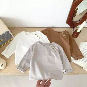 Весенняя нижняя рубашка для маленьких мальчиков и девочек, хлопковая футболка с длинными рукавами