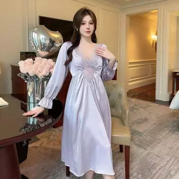 Весенняя ночная рубашка Грейс бордового цвета, женская кружевная ночная рубашка с V-образным вырезом, атласная домашняя рубашка, длинная пижама, домашняя одежда XXL чёрный