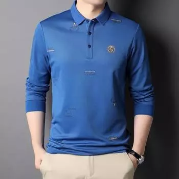 Весенняя НОВАЯ футболка из чистого хлопка с длинным рукавом, мужское нижнее белье с лацканами, футболка для отдыха для людей среднего возраста M