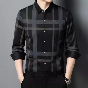 Весенняя новая бесшовная мужская деловая рубашка для отдыха, рубашка с пряжкой из страз и кристаллов без железа M чёрный