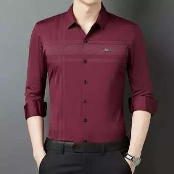 Весенняя новая бесшовная мужская рубашка среднего возраста, однотонная эластичная рубашка с длинными рукавами, модная трендовая рубашка M