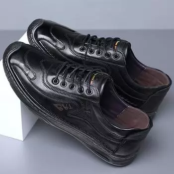 Весенняя новая деловая повседневная обувь, мужская кожаная обувь, мягкие кожаные повседневные лоферы для папы с мягкой подошвой, одинарные туфли 38 чёрный