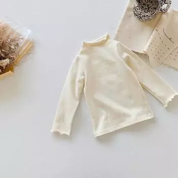 Весенняя новая детская одежда, футболка с длинным рукавом и полувысоким воротником с деревянным ухом 80cm белый